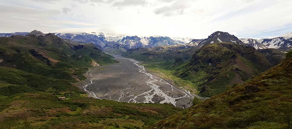 Thorsmork valley and Eyjafjallajokull volcano